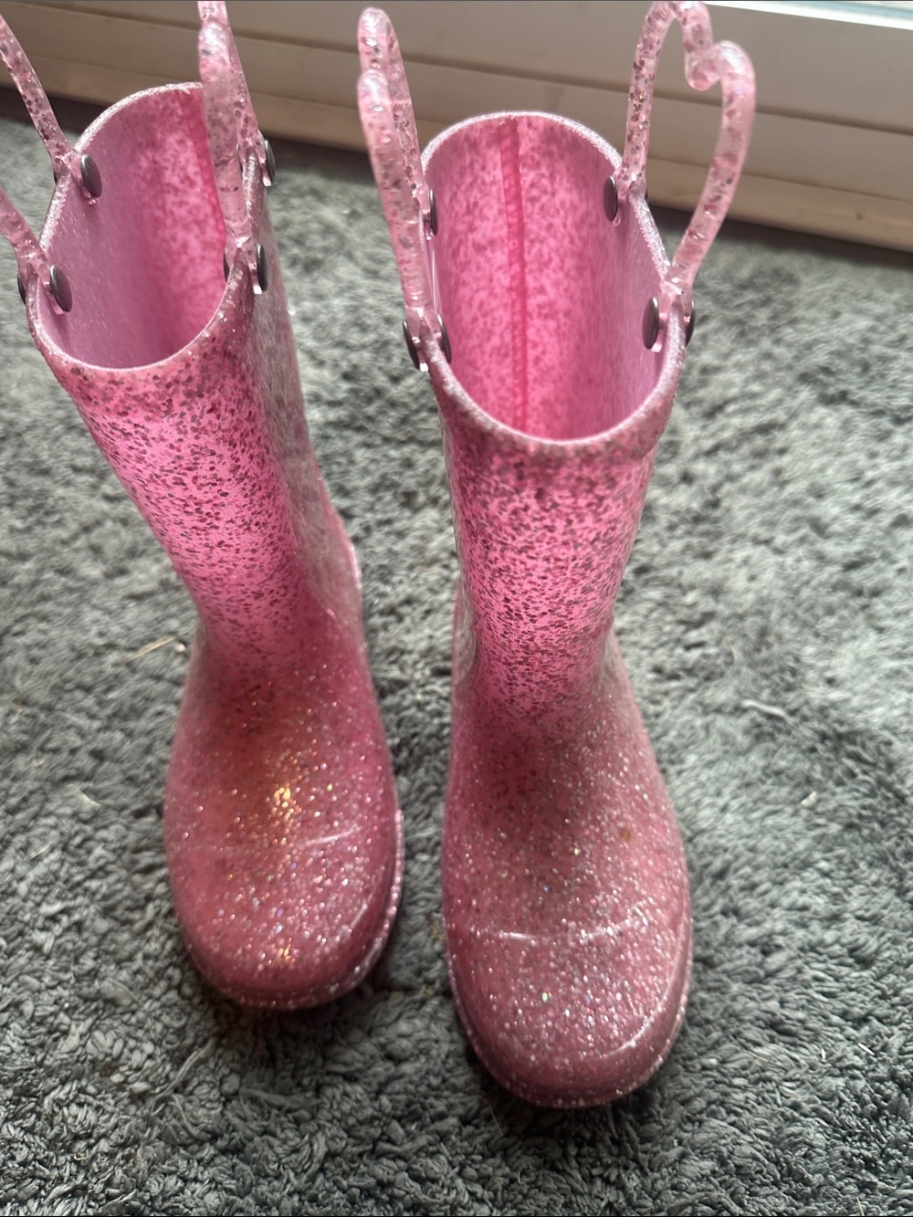 Western Chief Pink Glitter Kids Rain Boots with Pull Handles